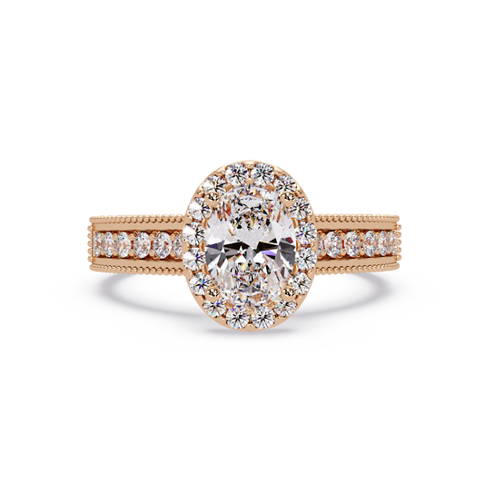 Oval Lab Grown Diamond Rose Gold Migraine Double Band Halo Ring - HIGHCARAT DIAMONDS