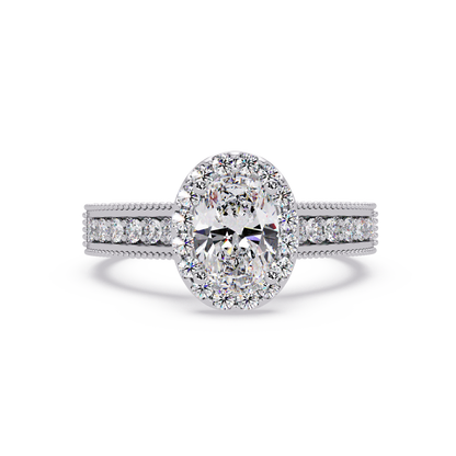 Oval Lab Grown Diamond Rose Gold Migraine Double Band Halo Ring - HIGHCARAT DIAMONDS