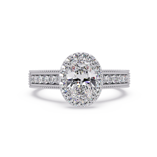 Oval Lab Grown Diamond Rose Gold Migraine Double Band Halo Ring - HIGHCARAT DIAMONDS