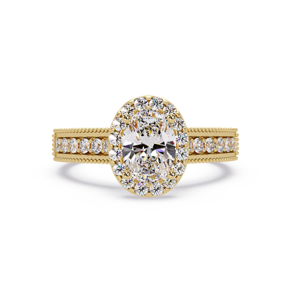 Oval Lab Grown Diamond Rose Gold Migraine Double Band Halo Ring - HIGHCARAT DIAMONDS