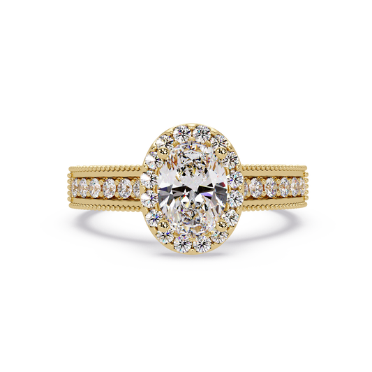 Oval Lab Grown Diamond Rose Gold Migraine Double Band Halo Ring - HIGHCARAT DIAMONDS