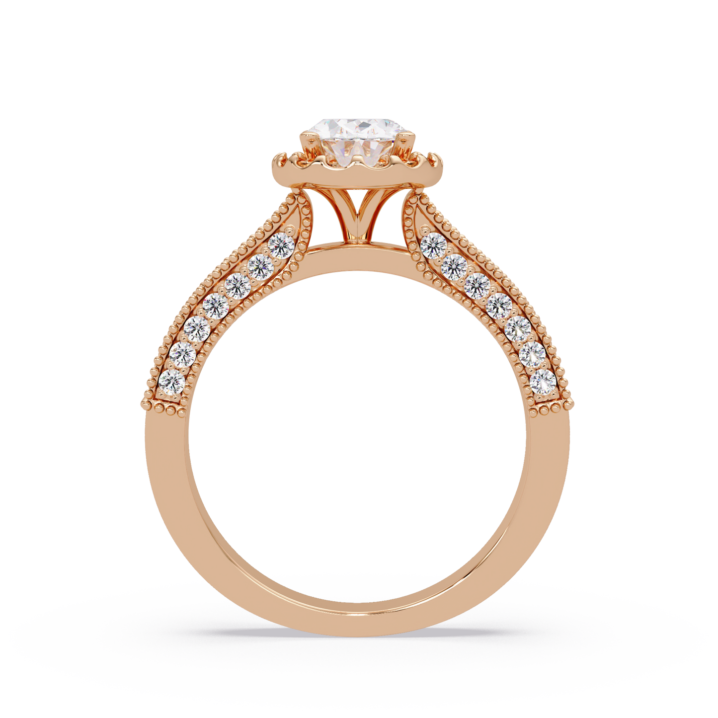 Oval Lab Grown Diamond Rose Gold Migraine Double Band Halo Ring - HIGHCARAT DIAMONDS