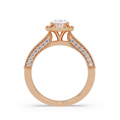 Oval Lab Grown Diamond Rose Gold Migraine Double Band Halo Ring - HIGHCARAT DIAMONDS