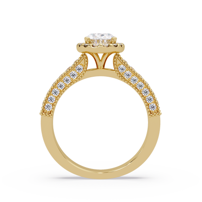 Oval Lab Grown Diamond Rose Gold Migraine Double Band Halo Ring - HIGHCARAT DIAMONDS