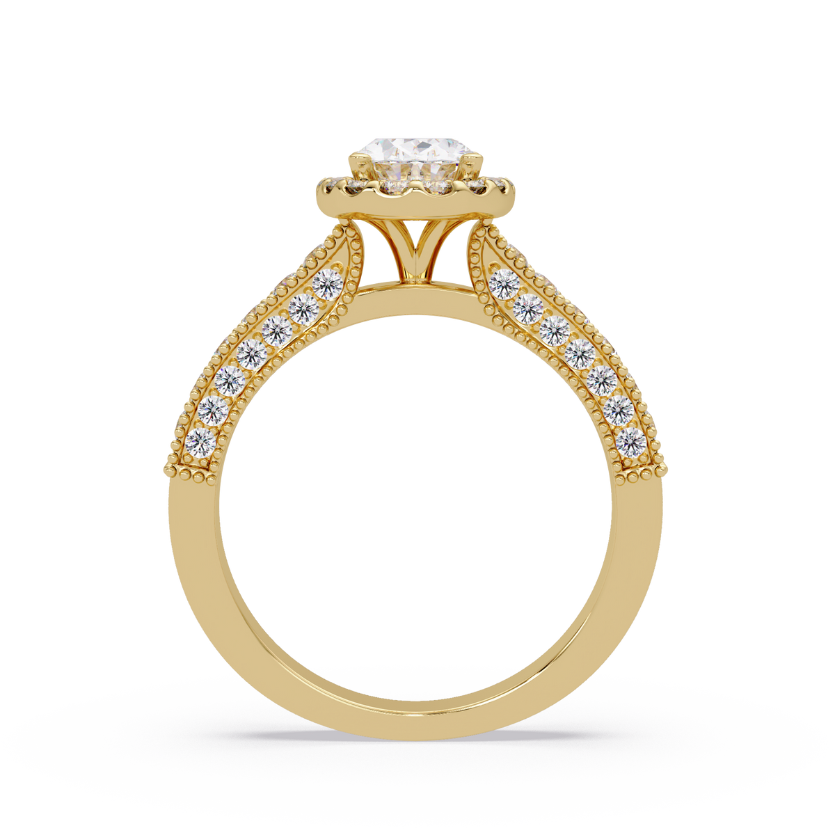 Oval Lab Grown Diamond Rose Gold Migraine Double Band Halo Ring - HIGHCARAT DIAMONDS