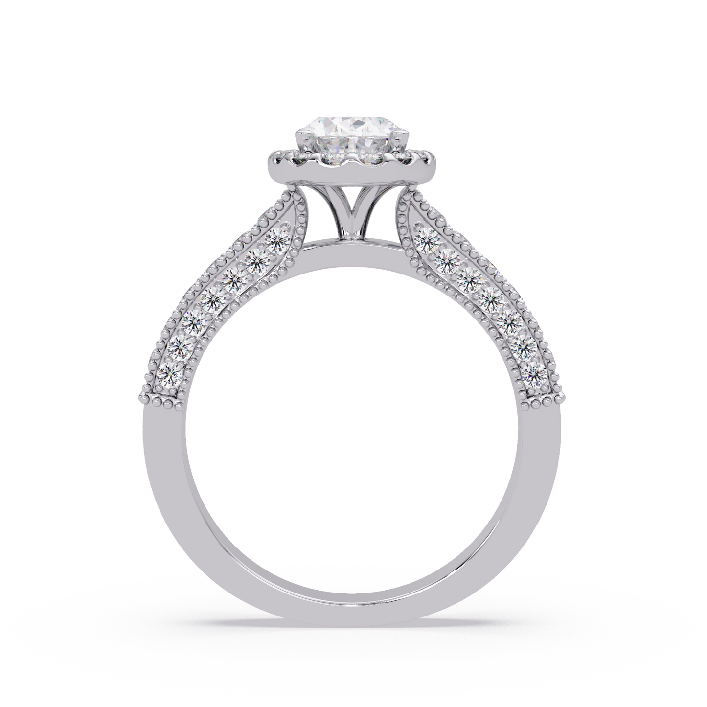 Oval Lab Grown Diamond Rose Gold Migraine Double Band Halo Ring - HIGHCARAT DIAMONDS