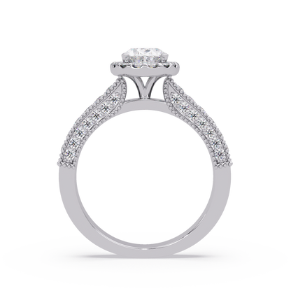 Oval Lab Grown Diamond Rose Gold Migraine Double Band Halo Ring - HIGHCARAT DIAMONDS
