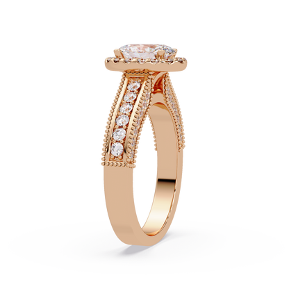 Oval Lab Grown Diamond Rose Gold Migraine Double Band Halo Ring - HIGHCARAT DIAMONDS