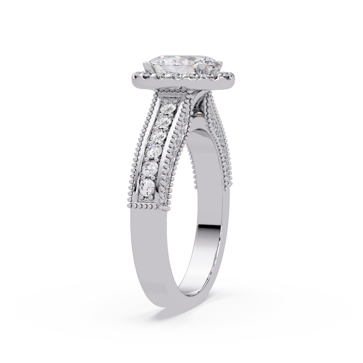 Oval Lab Grown Diamond Rose Gold Migraine Double Band Halo Ring - HIGHCARAT DIAMONDS