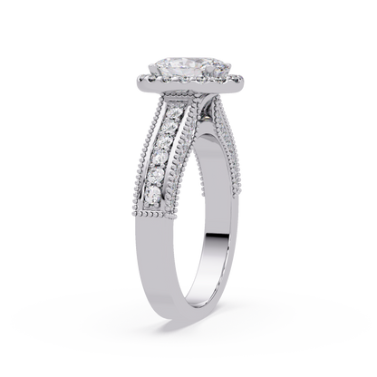 Oval Lab Grown Diamond Rose Gold Migraine Double Band Halo Ring - HIGHCARAT DIAMONDS