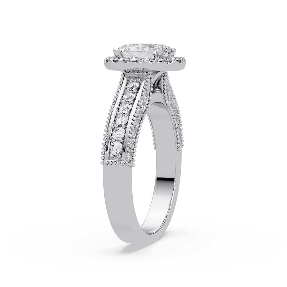 Oval Lab Grown Diamond Rose Gold Migraine Double Band Halo Ring - HIGHCARAT DIAMONDS