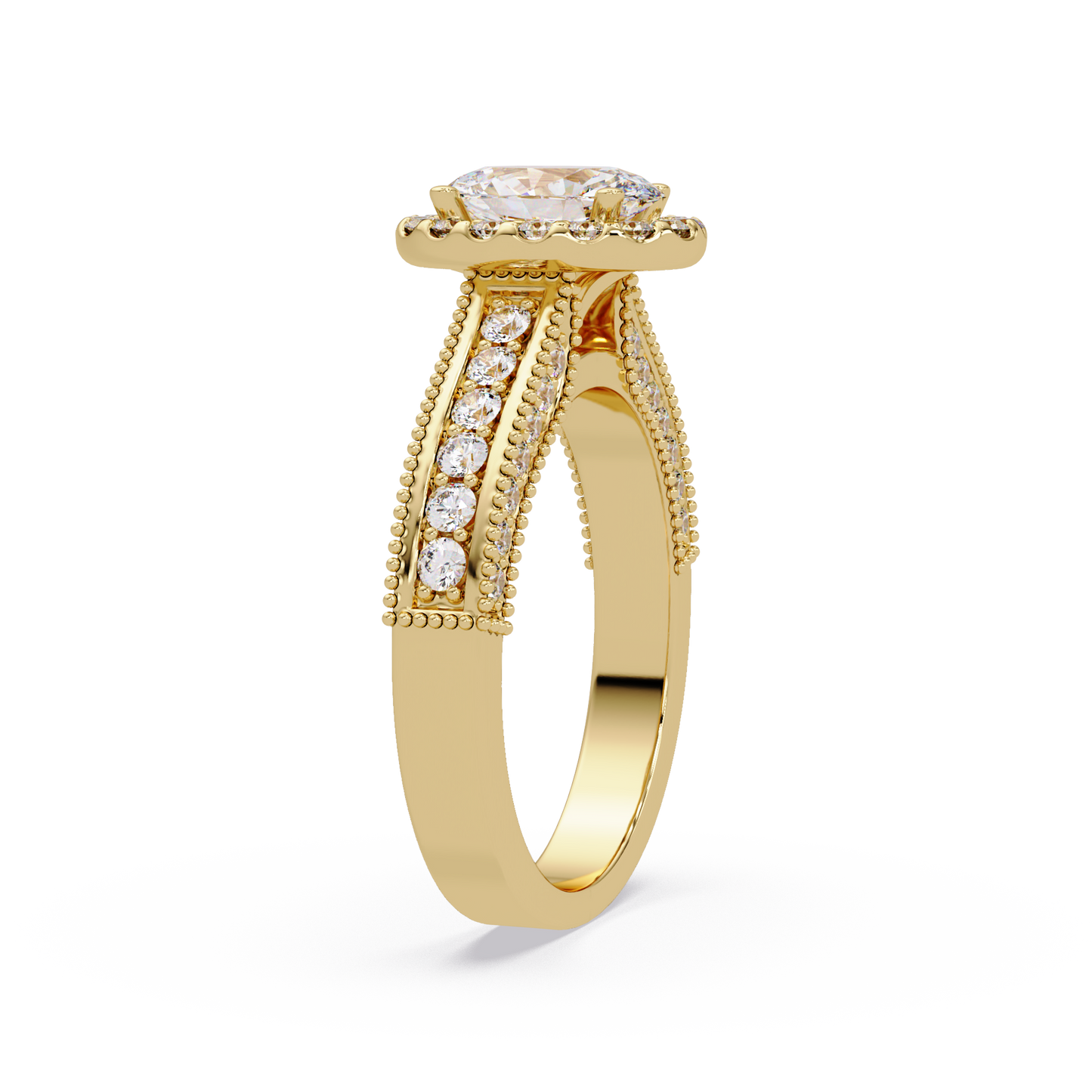 Oval Lab Grown Diamond Rose Gold Migraine Double Band Halo Ring - HIGHCARAT DIAMONDS