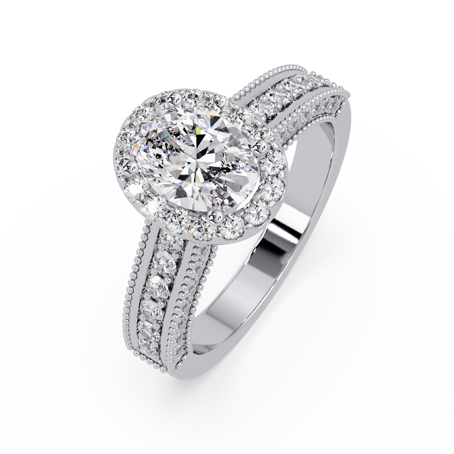 Oval Lab Grown Diamond Rose Gold Migraine Double Band Halo Ring - HIGHCARAT DIAMONDS