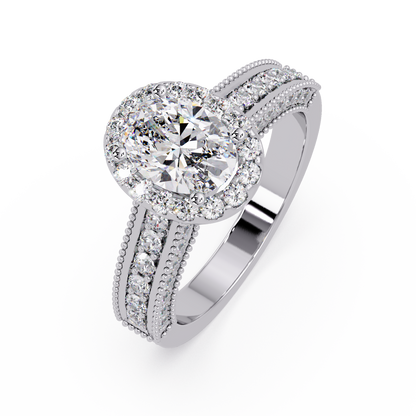 Oval Lab Grown Diamond Rose Gold Migraine Double Band Halo Ring - HIGHCARAT DIAMONDS