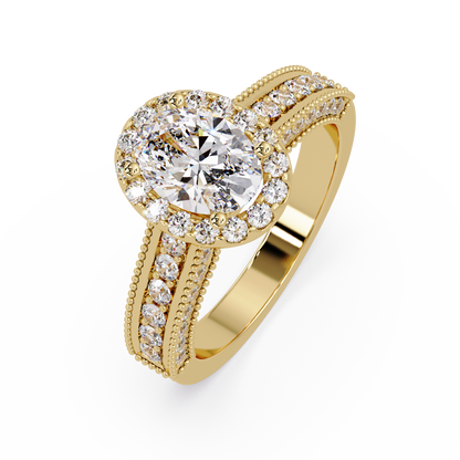 Oval Lab Grown Diamond Rose Gold Migraine Double Band Halo Ring - HIGHCARAT DIAMONDS
