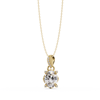 Oval Lab Grown Diamond & Round Cut Pendant Necklace - HIGHCARAT DIAMONDS