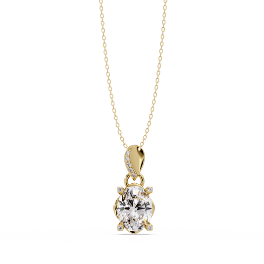 Oval Lab Grown Diamond & Round Cut Pendant Necklace - HIGHCARAT DIAMONDS