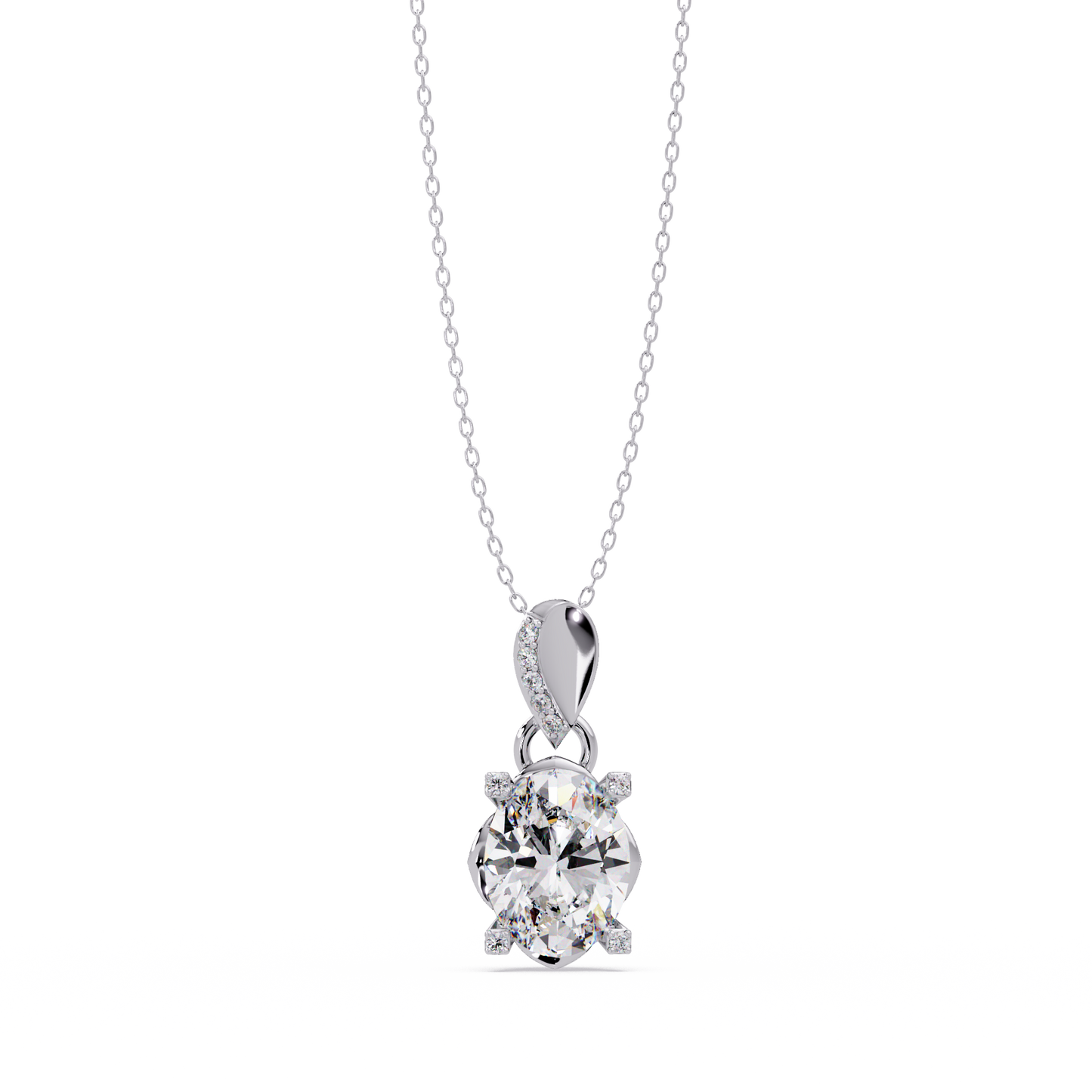 Oval Lab Grown Diamond & Round Cut Pendant Necklace - HIGHCARAT DIAMONDS