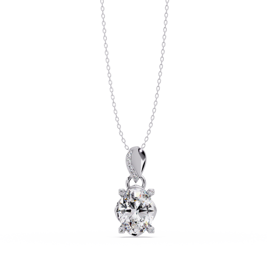 Oval Lab Grown Diamond & Round Cut Pendant Necklace - HIGHCARAT DIAMONDS