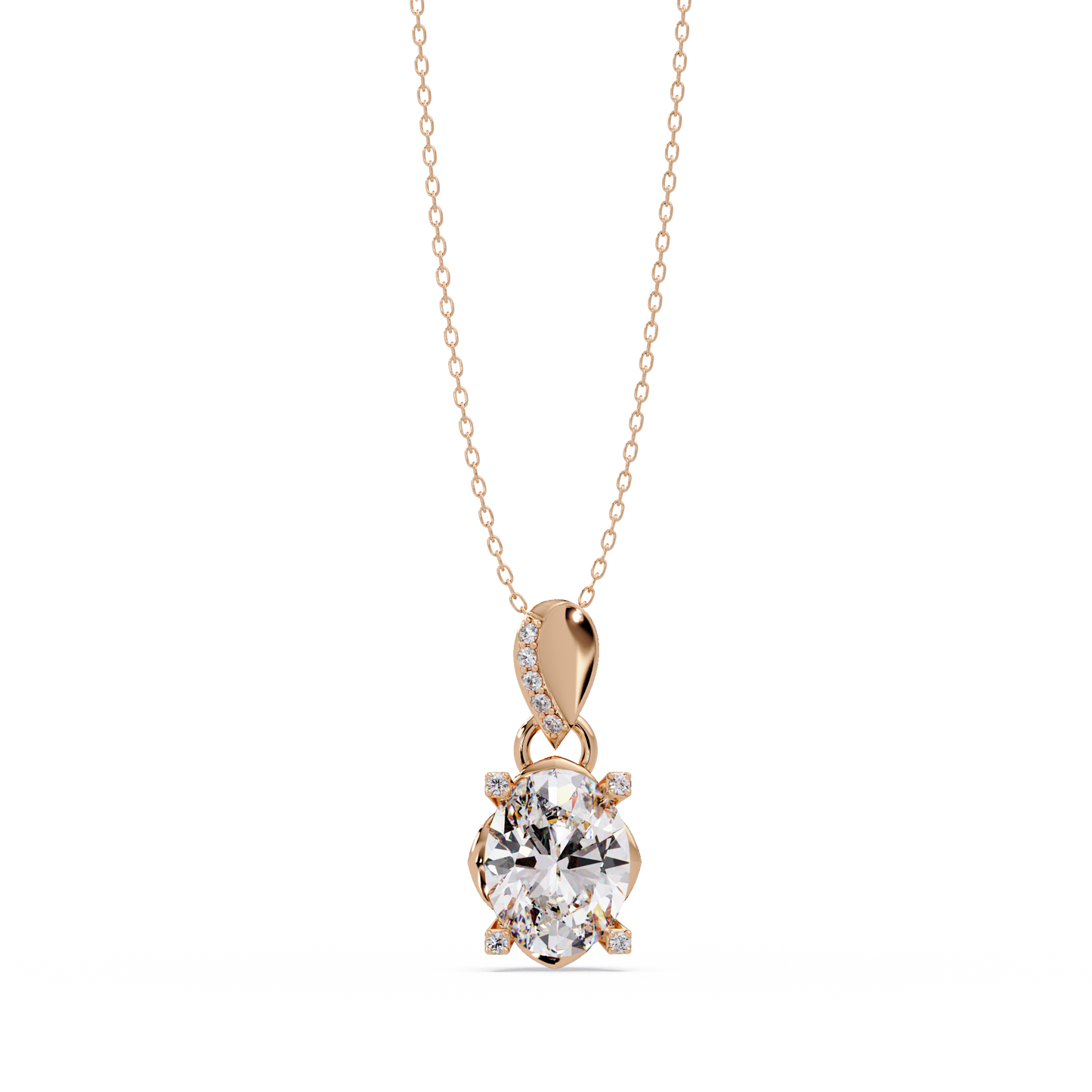 Oval Lab Grown Diamond & Round Cut Pendant Necklace - HIGHCARAT DIAMONDS
