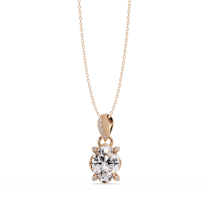 Oval Lab Grown Diamond & Round Cut Pendant Necklace - HIGHCARAT DIAMONDS
