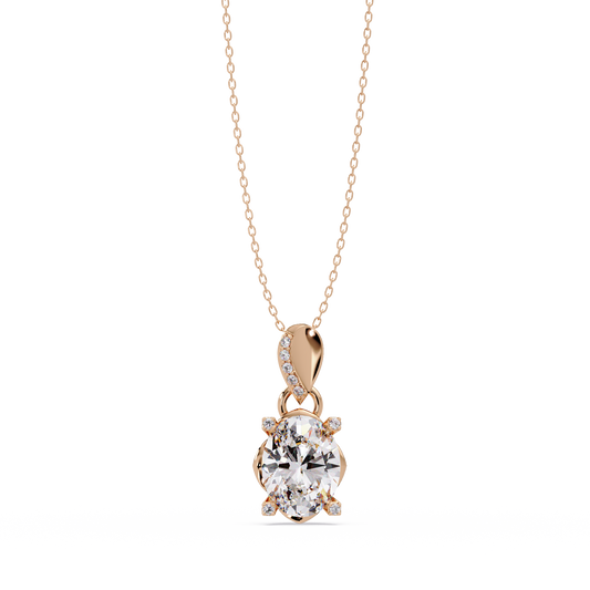 Oval Lab Grown Diamond & Round Cut Pendant Necklace - HIGHCARAT DIAMONDS
