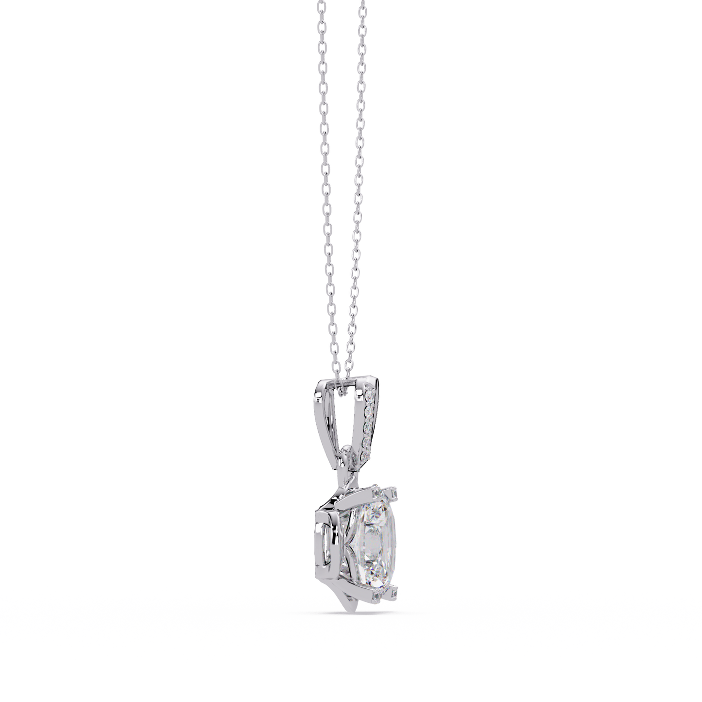 Oval Lab Grown Diamond & Round Cut Pendant Necklace - HIGHCARAT DIAMONDS