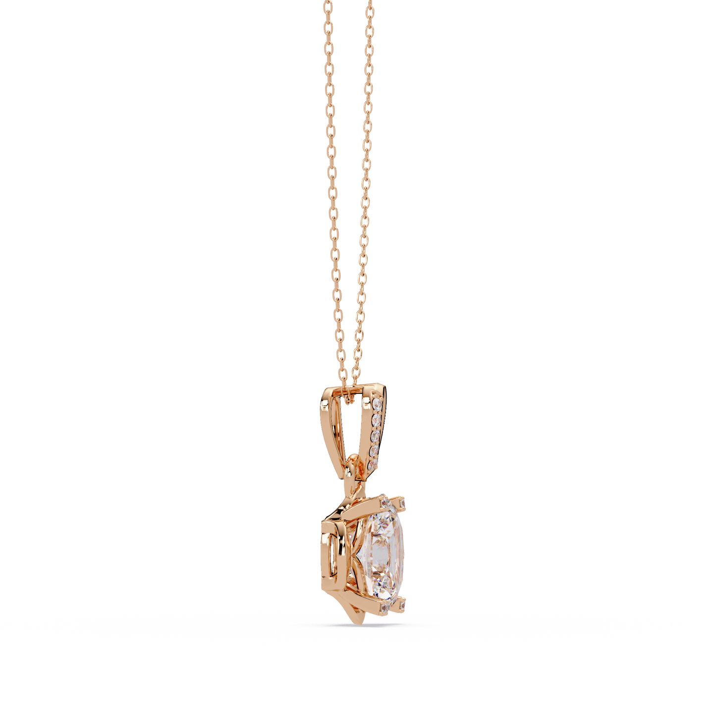Oval Lab Grown Diamond & Round Cut Pendant Necklace - HIGHCARAT DIAMONDS