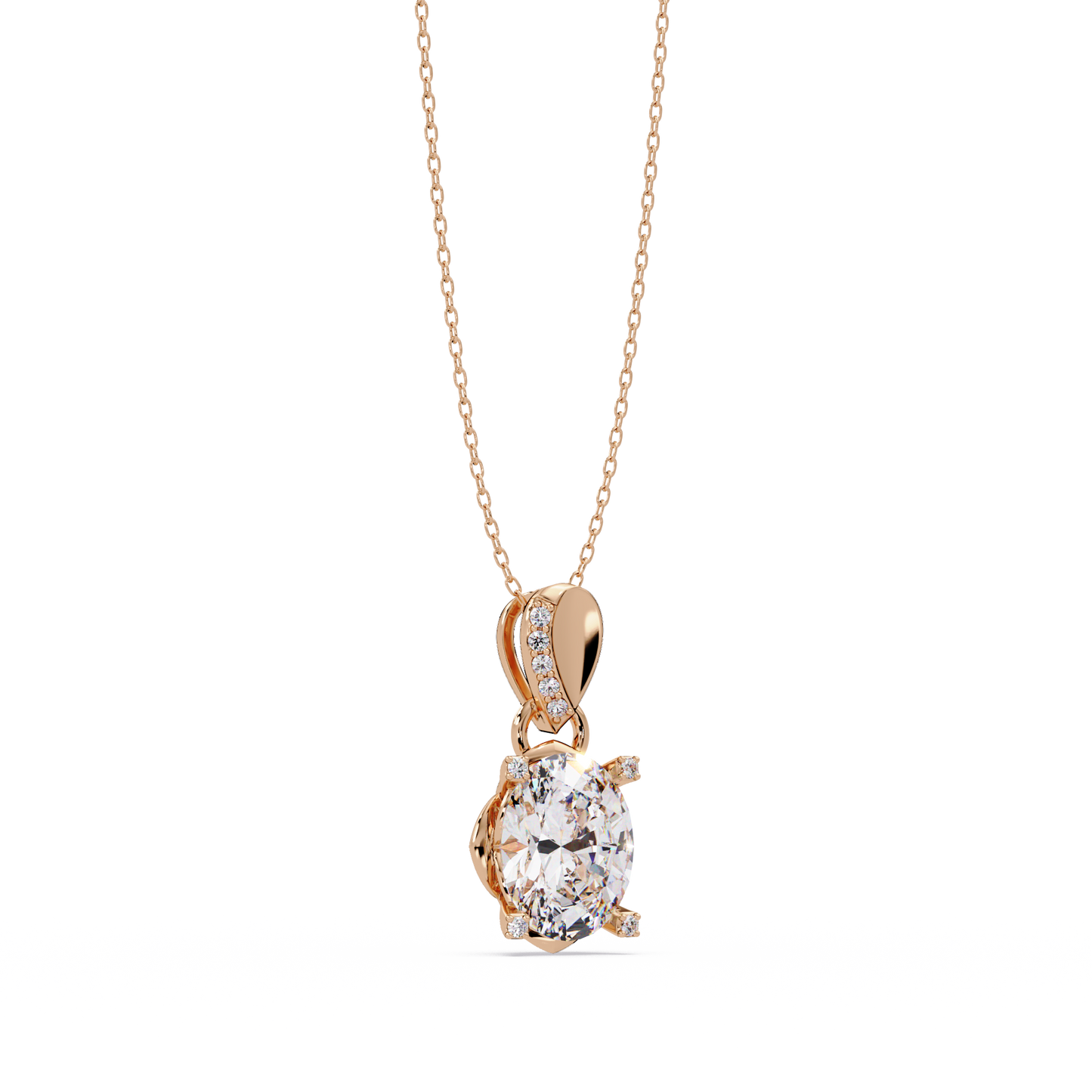 Oval Lab Grown Diamond & Round Cut Pendant Necklace - HIGHCARAT DIAMONDS