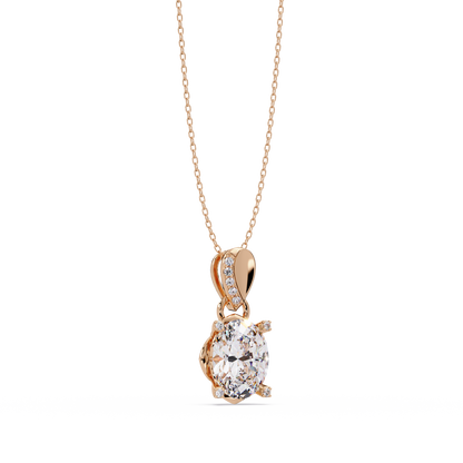 Oval Lab Grown Diamond & Round Cut Pendant Necklace - HIGHCARAT DIAMONDS