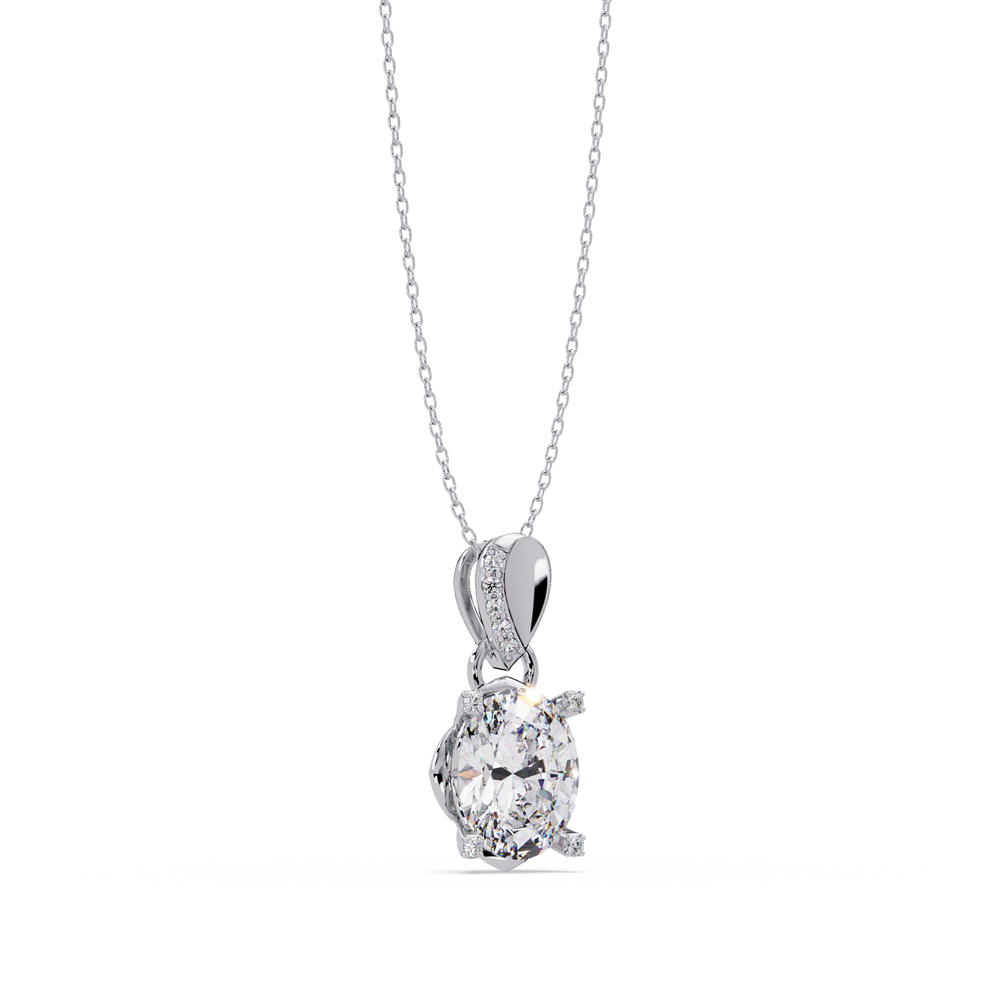 Oval Lab Grown Diamond & Round Cut Pendant Necklace - HIGHCARAT DIAMONDS