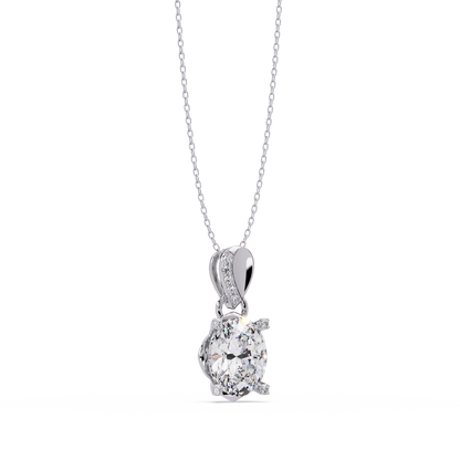 Oval Lab Grown Diamond & Round Cut Pendant Necklace - HIGHCARAT DIAMONDS