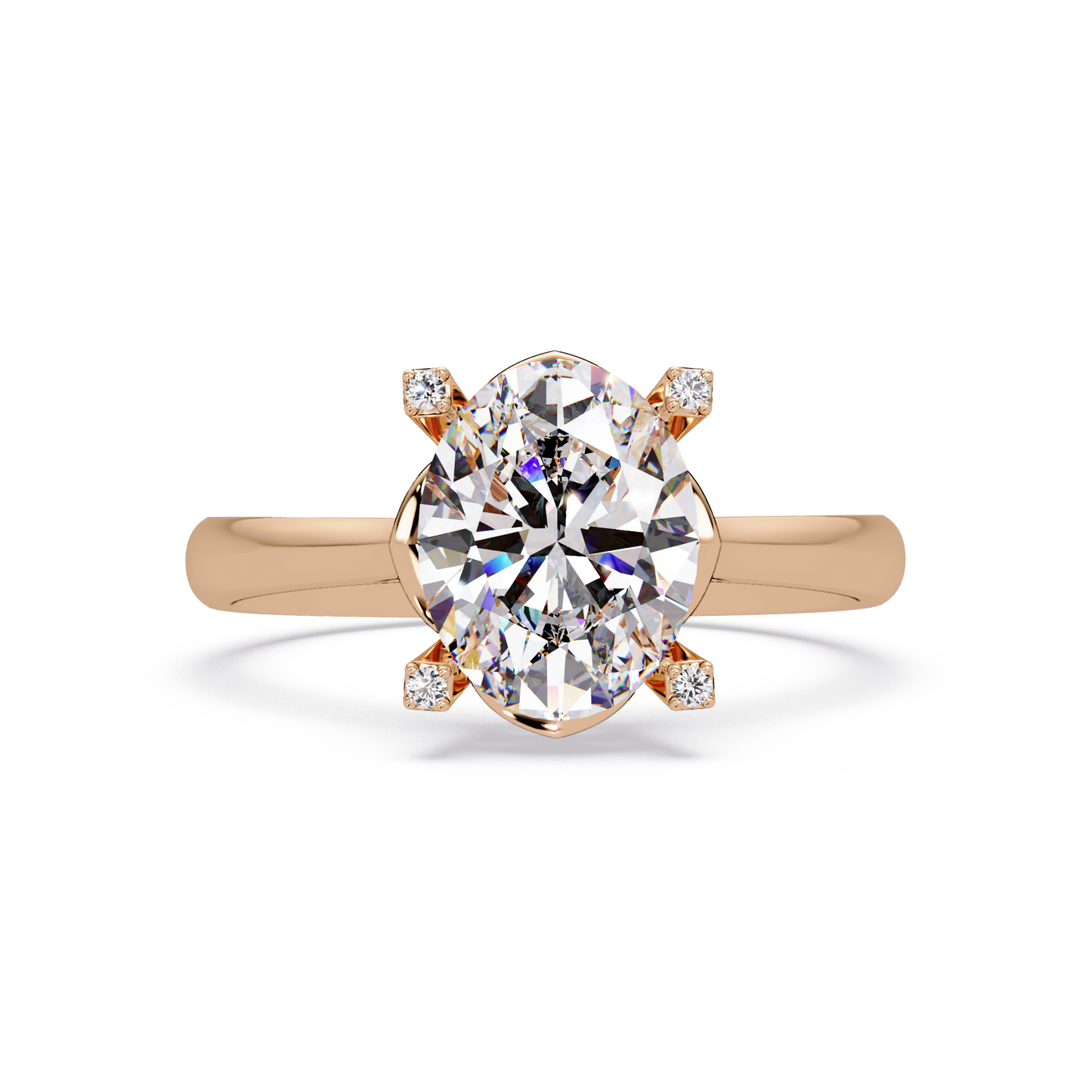 Oval Lab Grown Diamond Solitaire Accent Prongs Ring - HIGHCARAT DIAMONDS