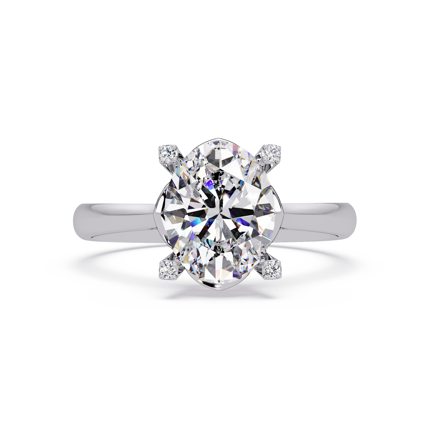 Oval Lab Grown Diamond Solitaire Accent Prongs Ring - HIGHCARAT DIAMONDS