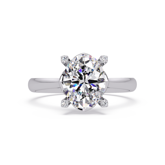 Solitaire Ring featuring oval lab grown diamond with accent prong setting
