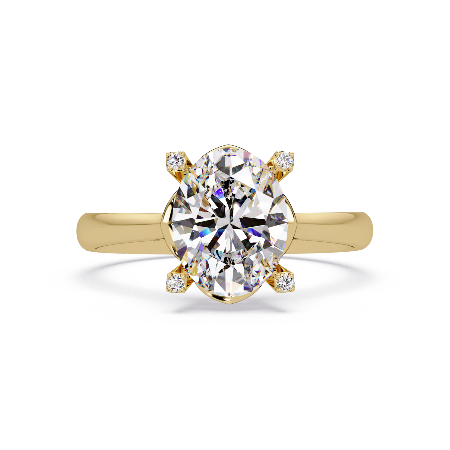 Oval Lab Grown Diamond Solitaire Accent Prongs Ring - HIGHCARAT DIAMONDS