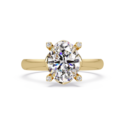 Oval Lab Grown Diamond Solitaire Accent Prongs Ring - HIGHCARAT DIAMONDS
