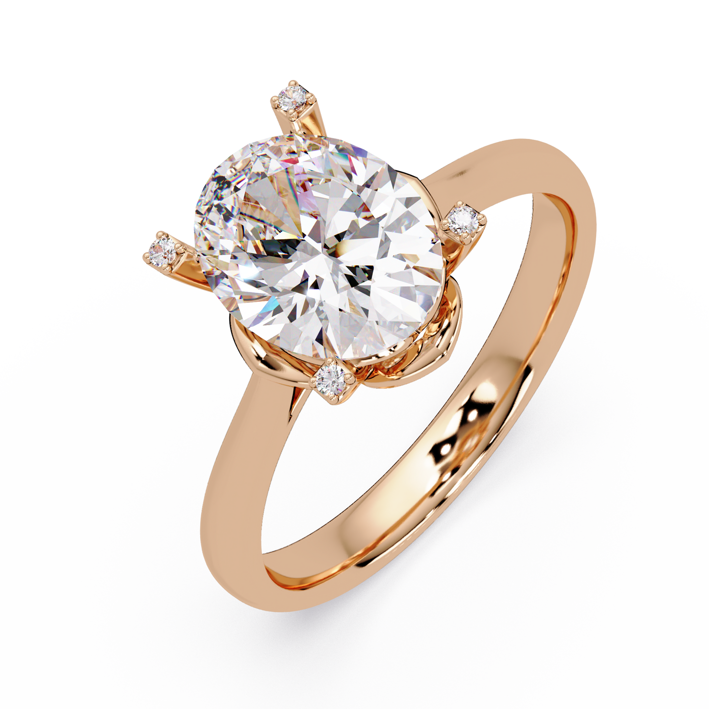 Oval Lab Grown Diamond Solitaire Accent Prongs Ring - HIGHCARAT DIAMONDS