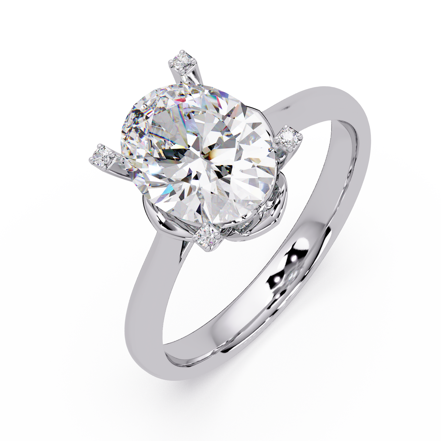 Oval Lab Grown Diamond Solitaire Accent Prongs Ring - HIGHCARAT DIAMONDS