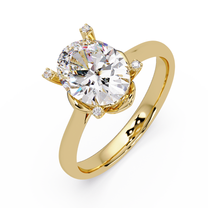 Oval Lab Grown Diamond Solitaire Accent Prongs Ring - HIGHCARAT DIAMONDS