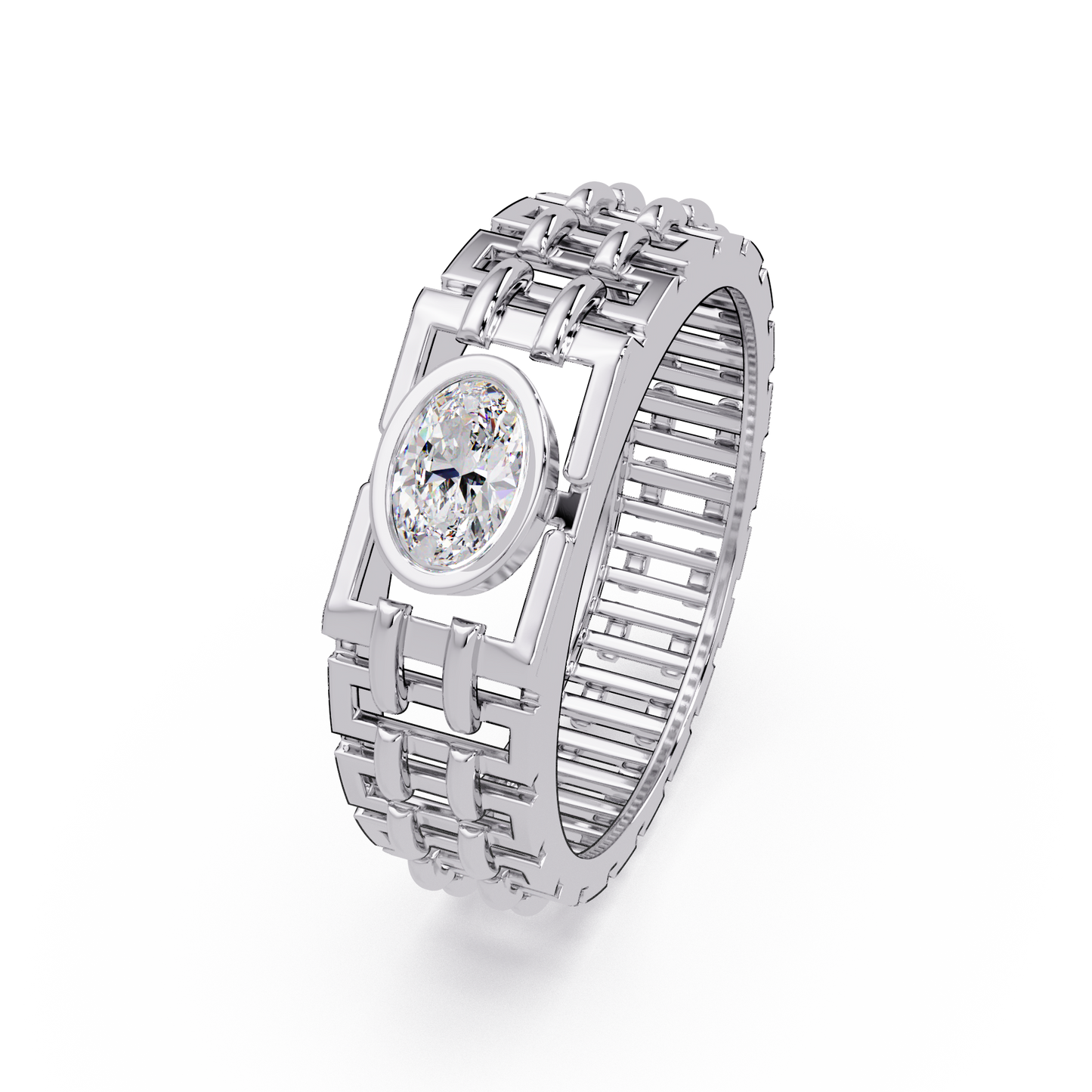 Oval Lab Grown Diamond Solitaire Link Style Ring - HIGHCARAT DIAMONDS