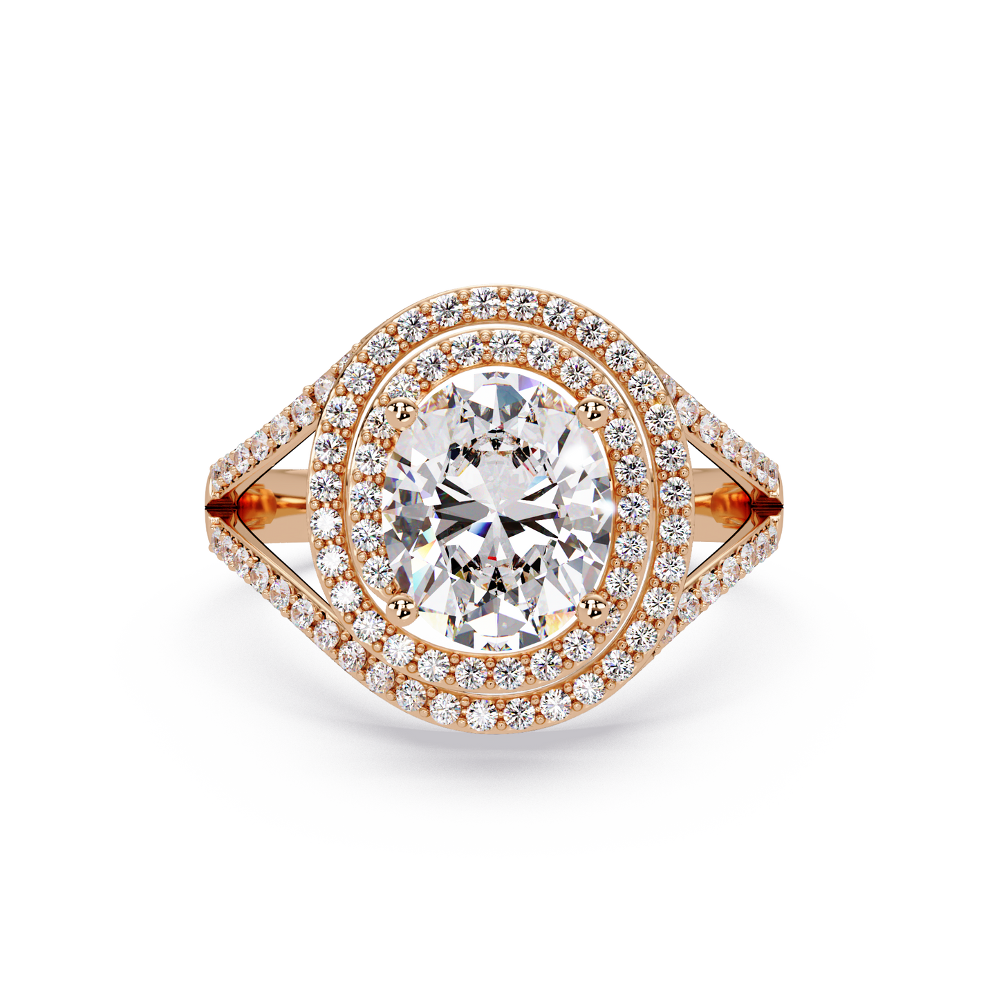 Oval Lab Grown Diamond Split Shank Double Halo Ring - HIGHCARAT DIAMONDS
