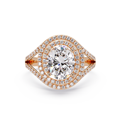 Oval Lab Grown Diamond Split Shank Double Halo Ring - HIGHCARAT DIAMONDS