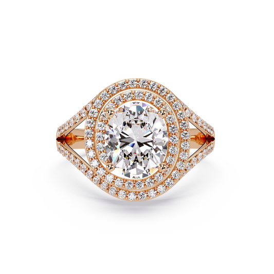 Oval Lab Grown Diamond Split Shank Double Halo Ring - HIGHCARAT DIAMONDS