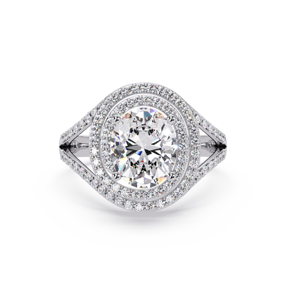 Oval Lab Grown Diamond Split Shank Double Halo Ring - HIGHCARAT DIAMONDS