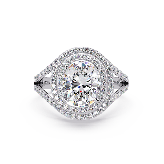Oval Lab Grown Diamond Split Shank Double Halo Ring - HIGHCARAT DIAMONDS