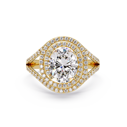 Oval Lab Grown Diamond Split Shank Double Halo Ring - HIGHCARAT DIAMONDS
