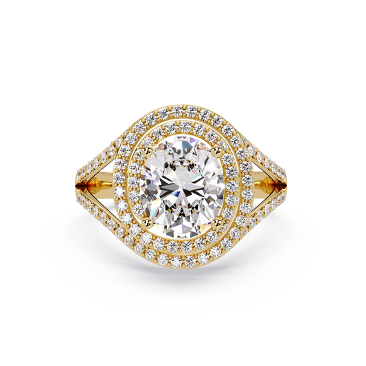 Oval Lab Grown Diamond Split Shank Double Halo Ring - HIGHCARAT DIAMONDS
