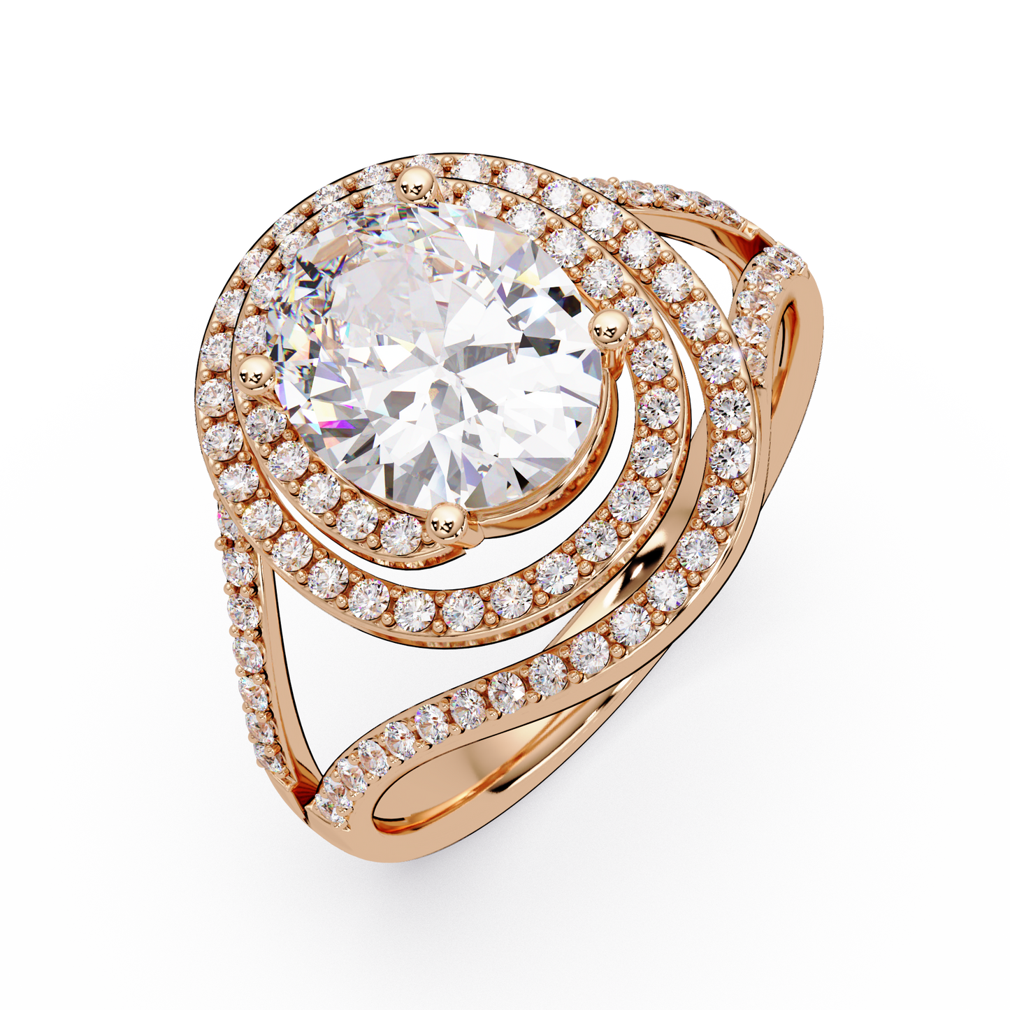 Oval Lab Grown Diamond Split Shank Double Halo Ring - HIGHCARAT DIAMONDS