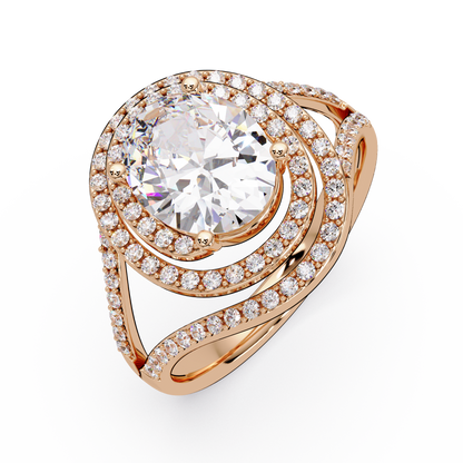 Oval Lab Grown Diamond Split Shank Double Halo Ring - HIGHCARAT DIAMONDS